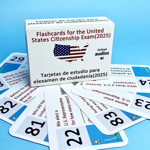 U.S. Civics Test Flash Card Combo Set (Bilingual Cards and Booklet: English/Spanish) with 100 Common Questions