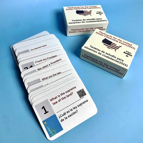 U.S. Civics Test Flash Card Combo Set (Bilingual Cards and Booklet: English/Spanish) with 100 Common Questions