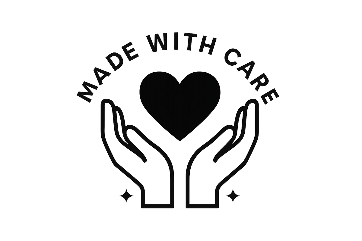 a black and white icon that expresses made with care