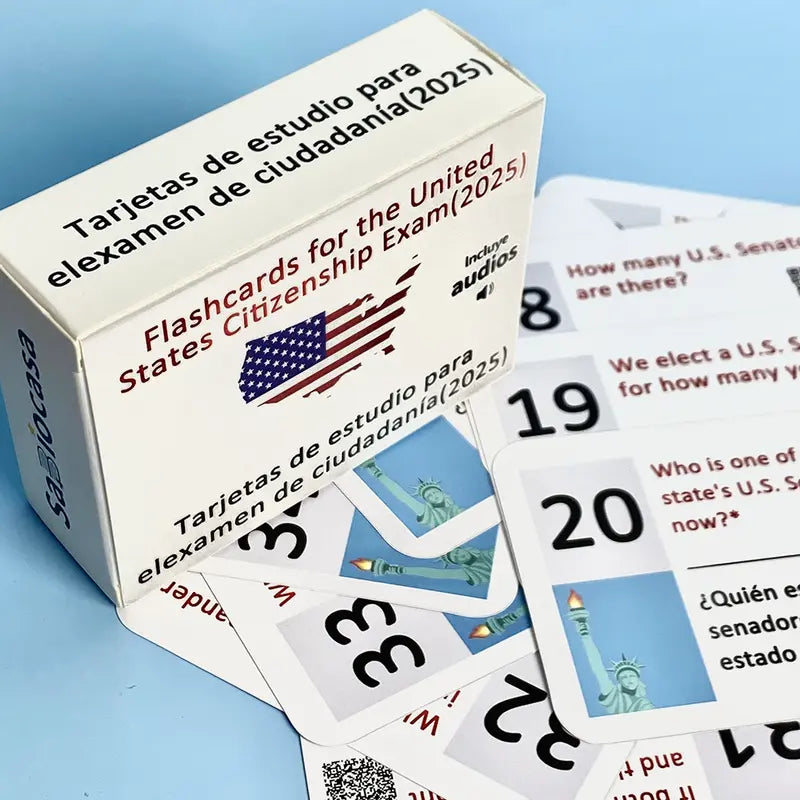 U.S. Civics Test Flash Card Combo Set (Bilingual Cards and Booklet: English/Spanish) with 100 Common Questions