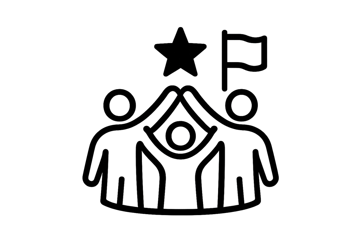 black and white icon that expresses a team with a goal